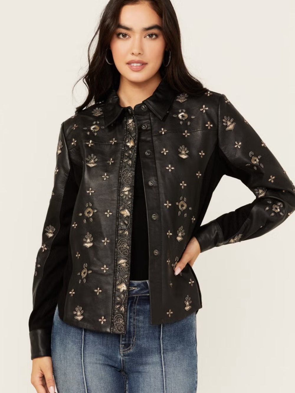 Idyllwind Embellished Leather Button Down